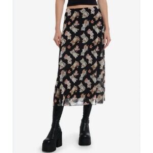 Kitten Print Black Midi Skirt - #91